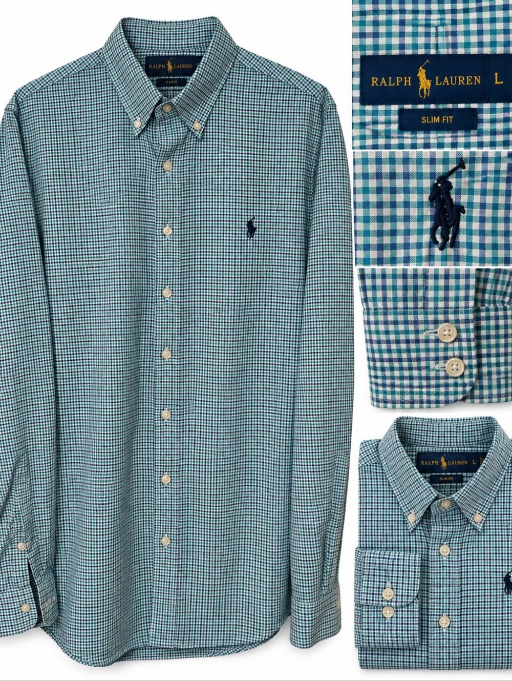 Polo Ralph Lauren Men’s Large Slim Fit Gingham Long Sleeve Button Down Shirt